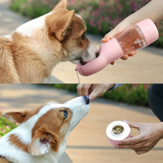 2-in-1 Hunde Wasserflasche mit Futternapf – Tragbare Haustier Trinkflasche für Reisen, Spaziergänge & Outdoor