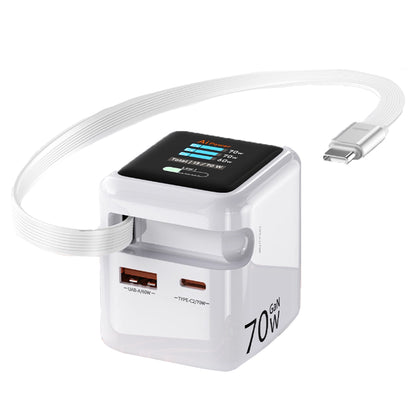 70W GaN Smart-Ladegerät Cube – 3-Port USB-C Schnellladegerät mit LED-Display & inkl. 100W USB-C Ladekabel